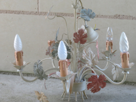 VERKOCHT Brocante Franse metalen hanglamp kroonluchter - 5-lichts