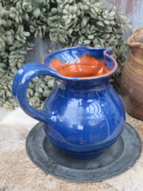 Oude blauwe aardewerk kan waterkan handgeschilderd - 15 cm