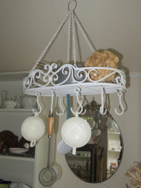 VERKOCHT Brocante wit metalen wildrek pannenrek - 50 x 29 cm