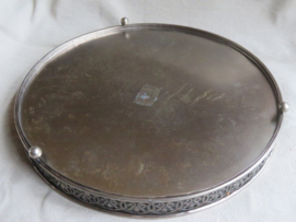 Brocante rond zilver metalen dienblad met opstaande rand - 32 cm