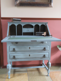 VERKOCHT Brocante grijsblauwe secretaire klepbureau - met antiekfinish