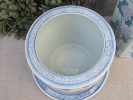 VERKOCHT Vintage Chinsese aardewerk bloempot plantenpot met onderschaal