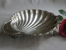 VERKOCHT Oude verzilverde schelp schaal - 24 x 21 cm