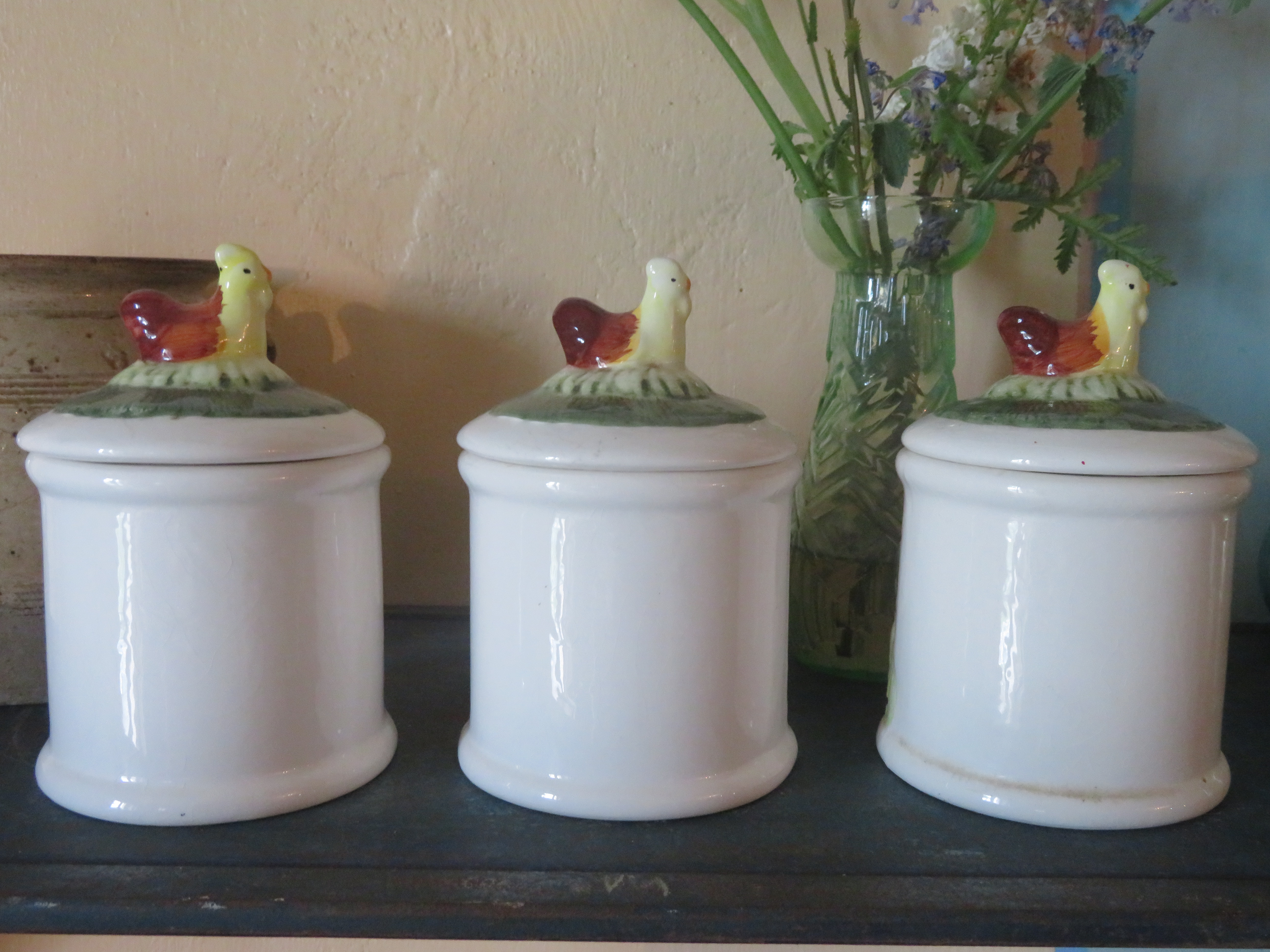 Brocante Franse porseleinen voorraadpotten koffie-thee-suiker - set van 3