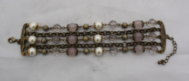 Vintage armband koper, parelmoer, zachtpaars