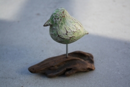 Vogel op houten voet groen-wit