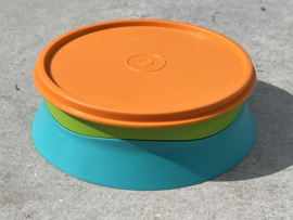 Tupperware kinderbordje met deksel blauw-groen-oranje