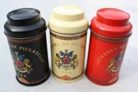 Set vintage engelse theeblikjes Jacksons of Piccadilly