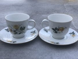 Brocante koffiekopjes gele roos  Seltmann Weiden