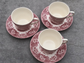 English Ironstone theekopjes landschap roze-rood