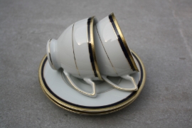 Set kopjes blauw-goud "HW"