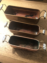 Set koperen plantenbakjes