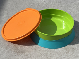 Tupperware kinderbordje met deksel blauw-groen-oranje