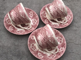 English Ironstone theekopjes landschap roze-rood