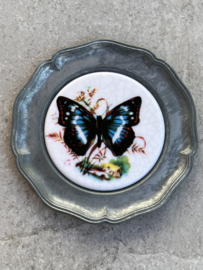 5 wandbordjes tin-porselein bloem vlinder