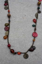 Vintage look ketting rood-oranje