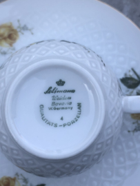 Brocante koffiekopjes gele roos  Seltmann Weiden