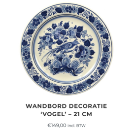 Set wandbordjes vogel en bloem “Delfts blauw”