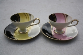 2 kopjes roze-geel-goud "Johann Feltmann"