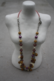 Ketting parels/paars/beige