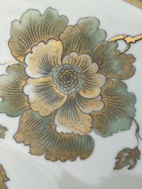 Mooie brocante schaal goud-groen Hertel Jacob