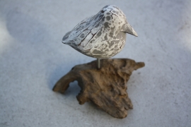 Vogel op houten voet grijs-wit