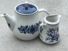 Vintage theepot Mosa wit-blauw