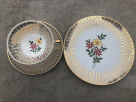 Vintage theetrio goud-roze-geel  Winterling Marktleuthen