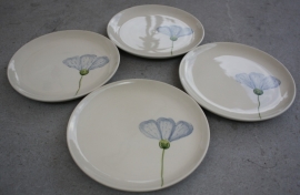 Set van 4 bordjes blauwe bloem