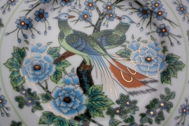 Chinees bordje blauw-groene vogels