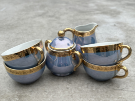 Vintage mini serviesje blauw-goud