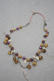Ketting parels/paars/beige