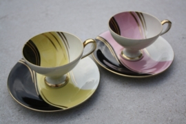 2 kopjes roze-geel-goud "Johann Feltmann"