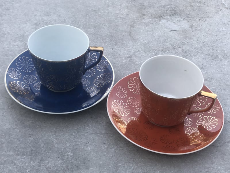 Set kopjes Edel porzellan blauw en oranje | Koffie- en | ellensbazaar