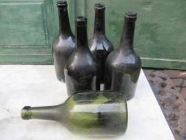 Antique green wine bottles set of 5 pieces