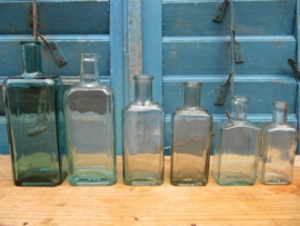 Set of 6 flat rectangular medicine bottles