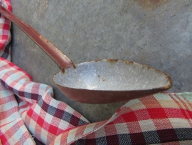 Oude bruine Franse emaille lepel