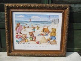 Beautiful old frame with glass and bears print