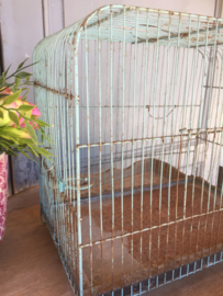 Brocante mintgroene metalen vogelkooi