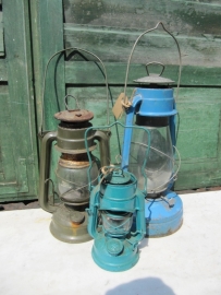 Old blue green big oil lamp