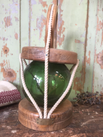 Brocante glazen drijver in hout