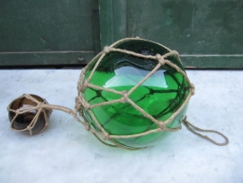Brocante blown glass float 2 piece green and a little yellow