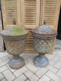 Brocante French vase with lid set of 2