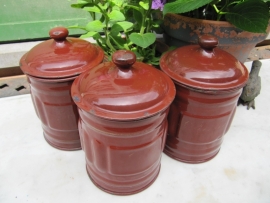 French brocante enamel stock pots set of 3 pieces
