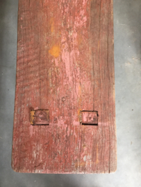 Brocant houten bankje, rood/bruin