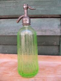 Seltzer soda bottle bright green with print