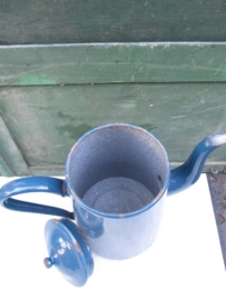 Emaille kan met deksel blauw
