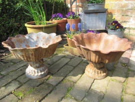 Brocante French cast-iron garden vase or bowl on foot.