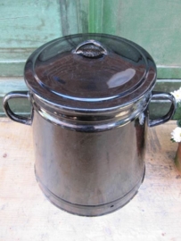Old black enamel pot