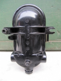 Brocante kooilamp met geribbeld glas en bakelite onderkant